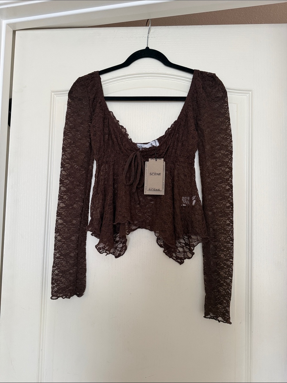 Primark Chocolate Brown Lace Tie-Front Peplum Blouse